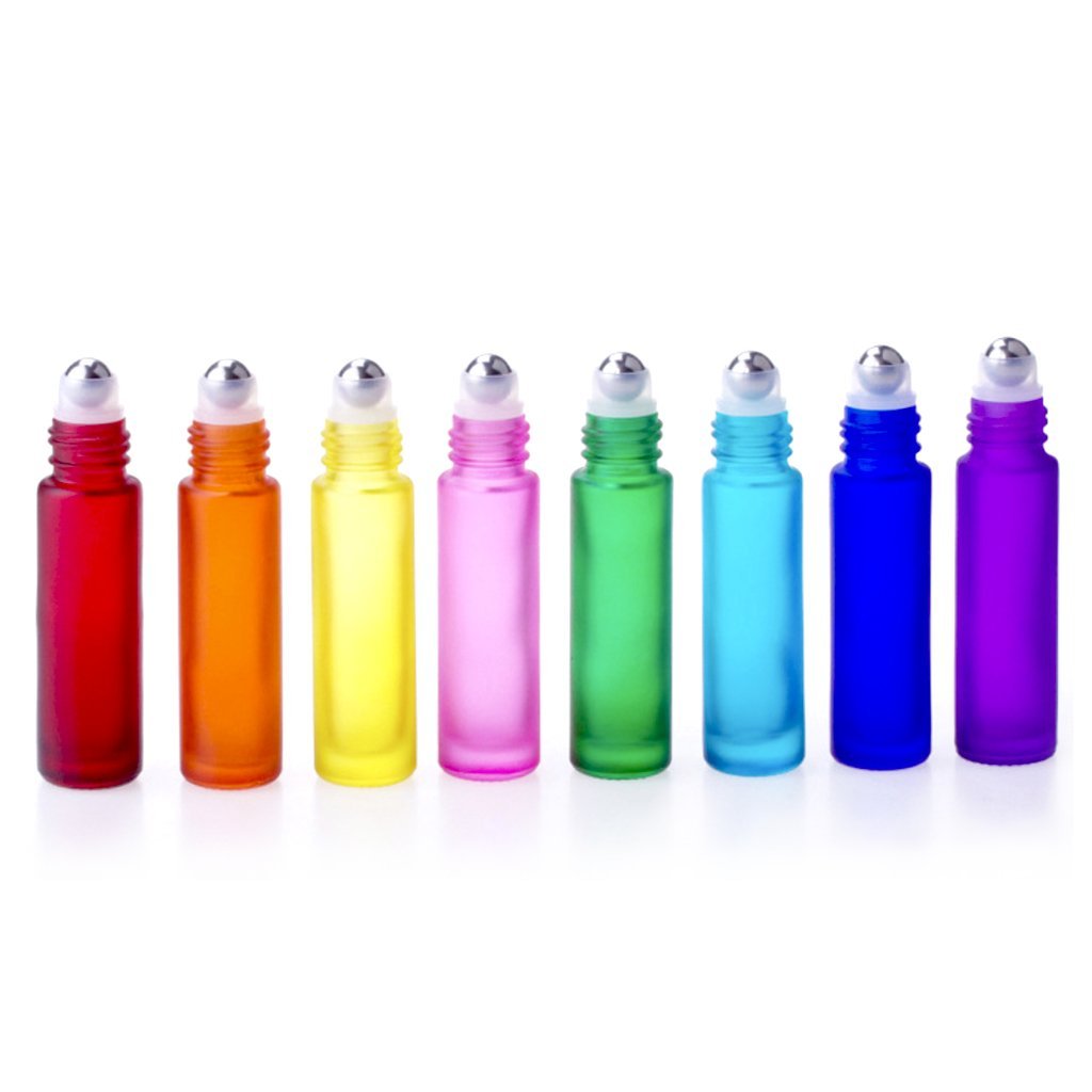 Set de 8 botellas de vidrio roll on arcoíris de 10ml - Oily