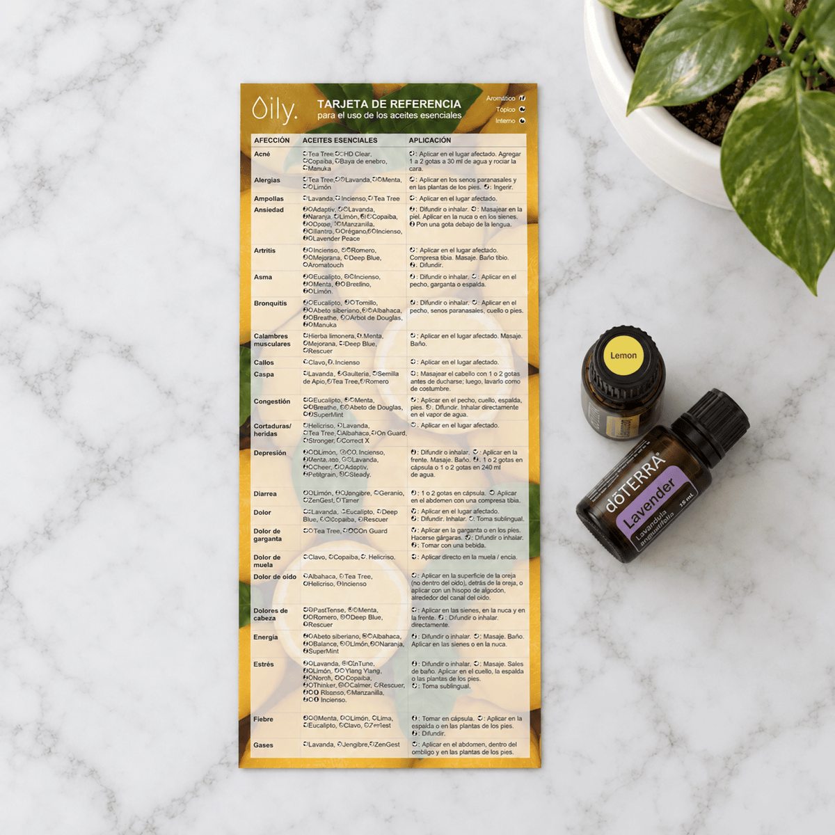 tarjeta referencia oily aceites esenciales doterra