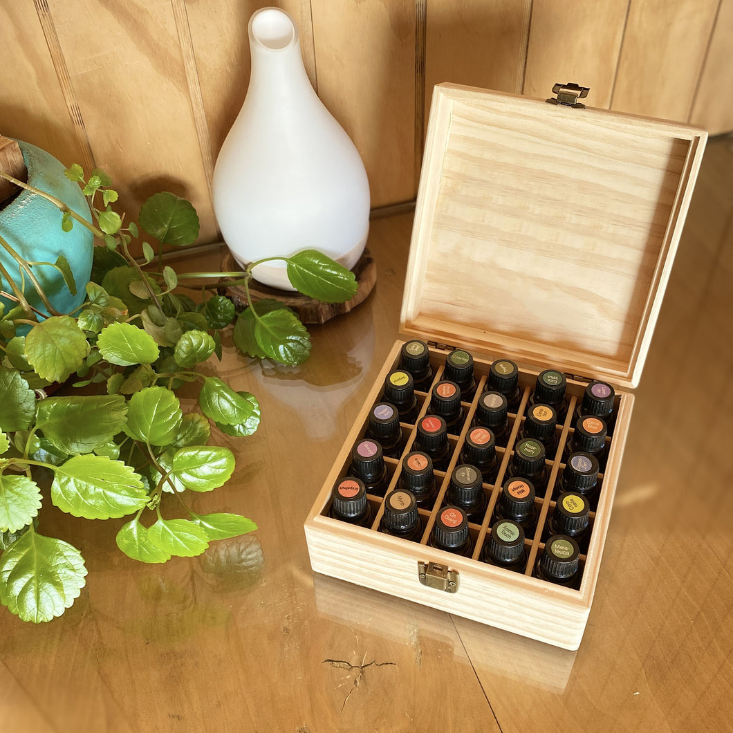 Organizador / display de madera para 25 aceites esenciales