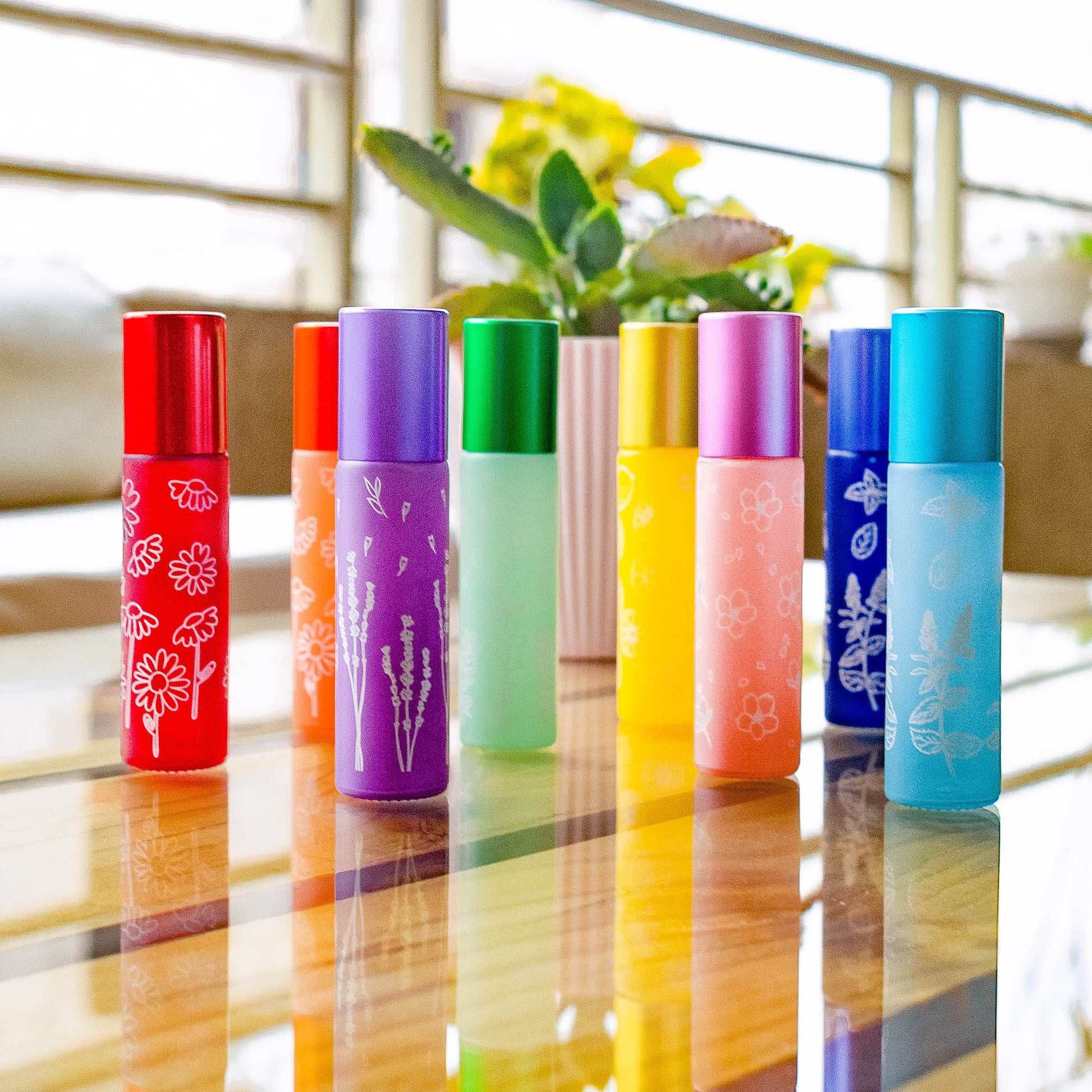 frascos roll on pastel con dibujos para aceites esenciales doterra