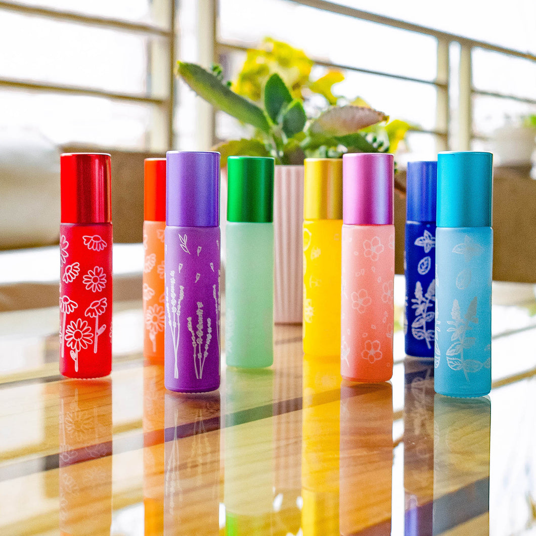 frascos roll on pastel con dibujos para aceites esenciales doterra