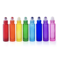 Cargar imagen en el visor de la galería, Set de 8 botellas de vidrio roll on arcoíris de 10ml - Oily