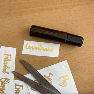 Stickers troquelados dorados para roll on de 10ml - hoja de 16 - Oily